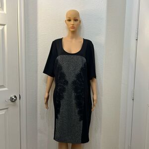Lane Bryant Dress Sz 20 Scoop Neck Short Sleeve Black White Lace Slip On Midi
